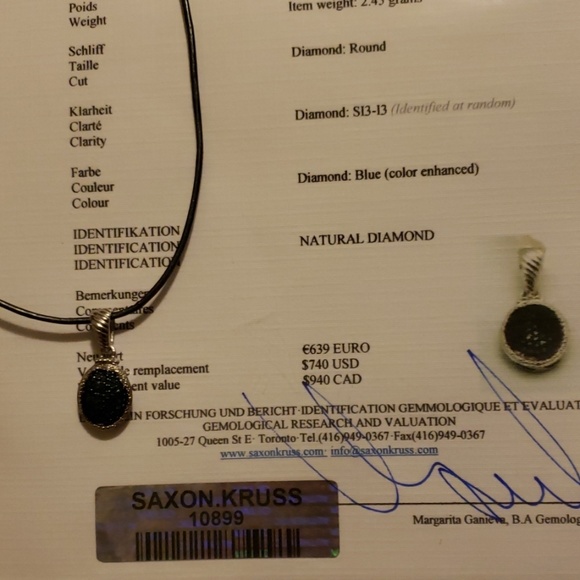 Blue Diamond and Silver Pendant Necklace - Picture 4 of 4